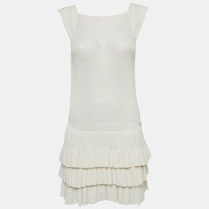 Chanel White Knit Tiered Mini Dress S